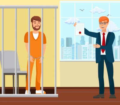 Lawyer and Prisoner in Court Flat Illustration