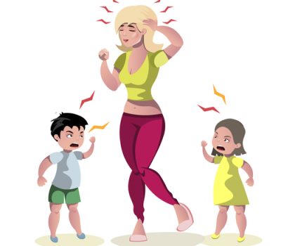 Screaming kids and crying mother. Vector illustration