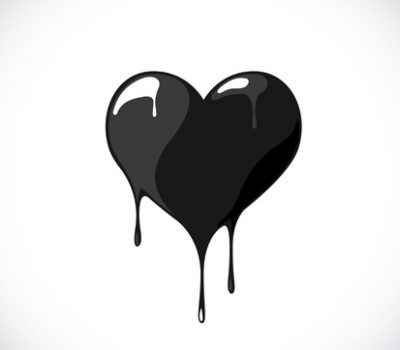 Black heart shape melting with drops. Bloody heart symbol for lo