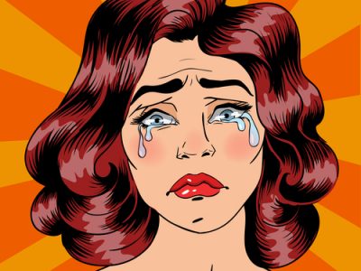 Woman Crying. Exhausted Woman. Woman in depression. Pop Art Bann