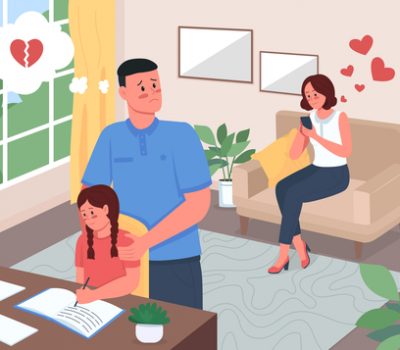 Infidelity problem in family flat color vector illustration