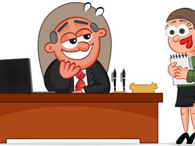 Business Cartoon - Boss Man and Secretary