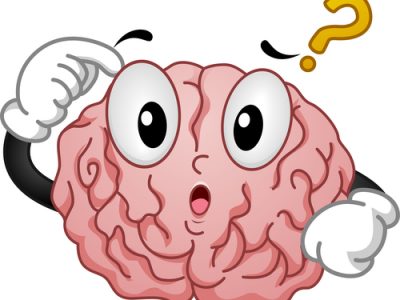 Thinking Brain Mascot with Question Mark