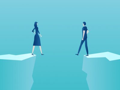 Vector of a couple man and woman standing at the edge of the abyss