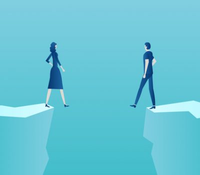 Vector of a couple man and woman standing at the edge of the abyss