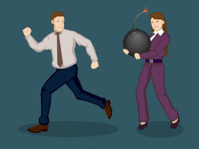 Businessman Running Away from Trouble Vector Illustration