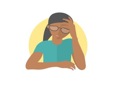 Pretty black girl in glasses depressed, sad, weak. Flat design icon. woman with feeble depression emotion. Simply editable isolated on white vector sign