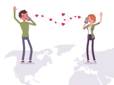 Love and long distance romantic relationship for man, woman