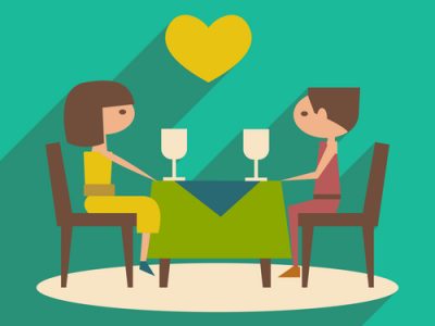 Flat with shadow icon and mobile application romantic dinner