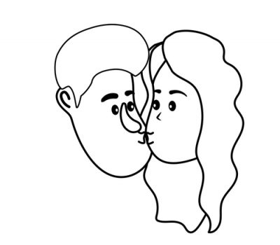 line avatar couple face kissing with hairstyle design
