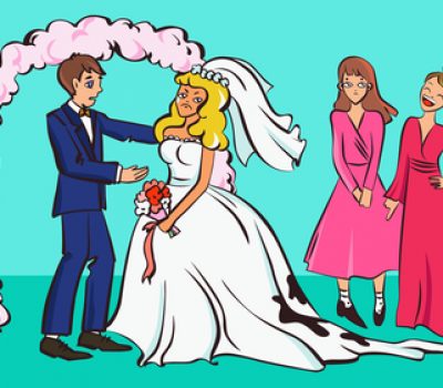 Sad bride with dirty dress, cartoon style vector illustration.